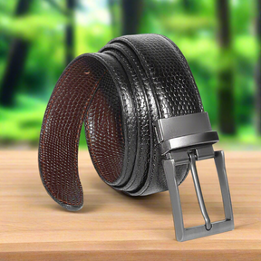 2-in-1 Reversible Leather Belt Snake Texture Art #809