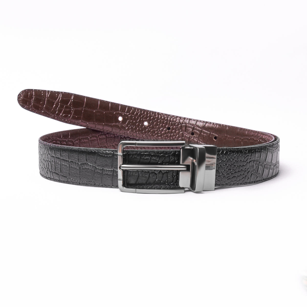 2-in-1 Reversible Leather Belt Crocodile Texture Art #809