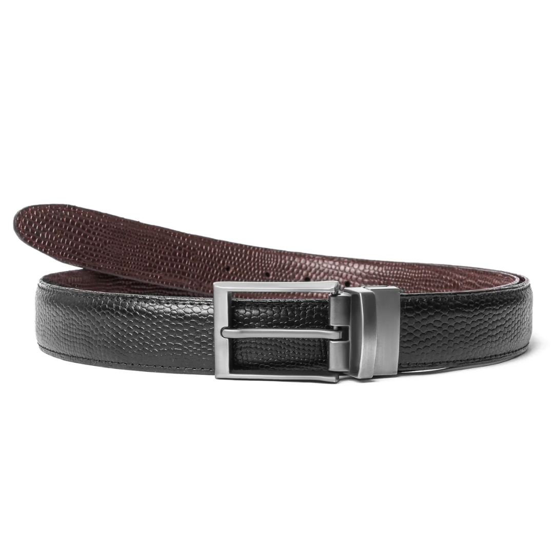 2-in-1 Reversible Leather Belt Snake Texture Art #809