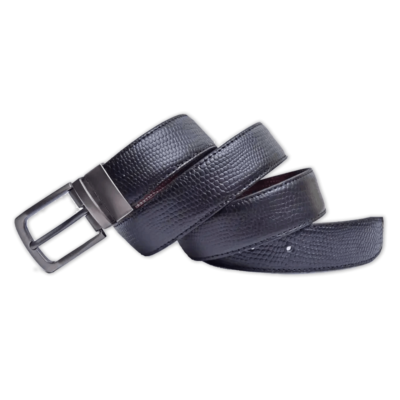 2-in-1 Reversible Leather Belt with Texture Art #809