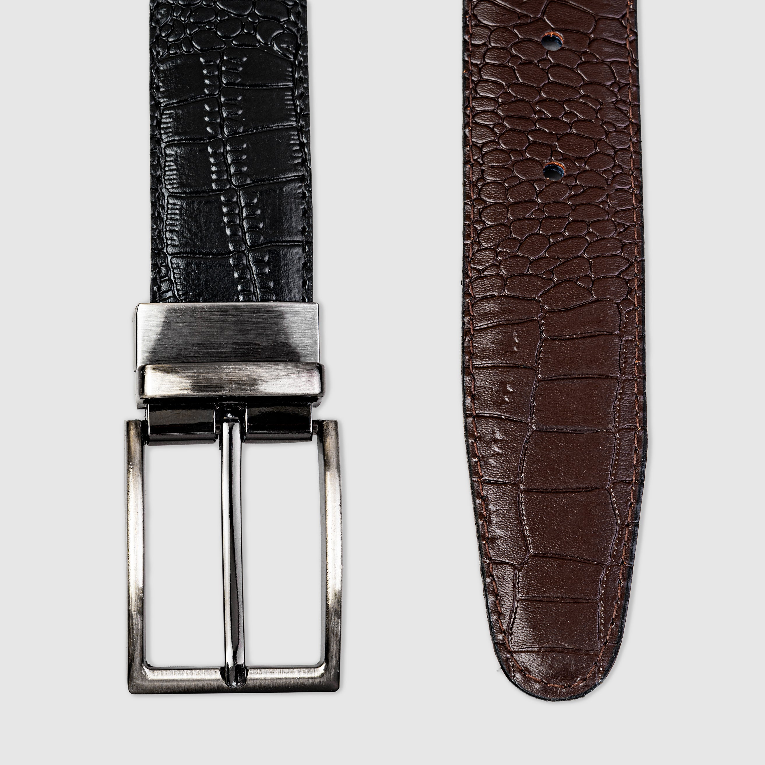 2-in-1 Reversible Leather Belt Crocodile Texture Art #809